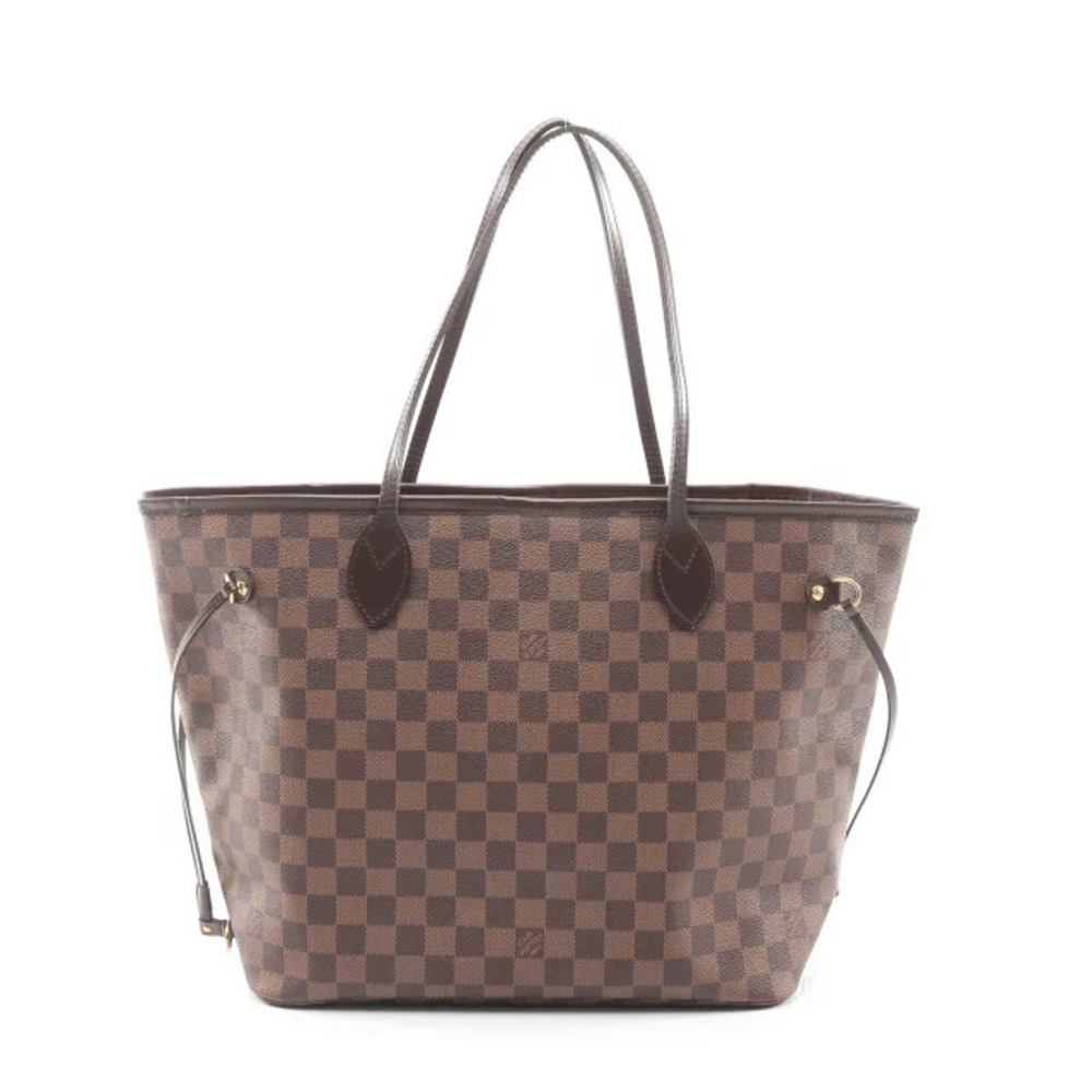 Louis Vuitton Neverfull Damier Ebene Brown Tote Bag Canvas Leather Brown